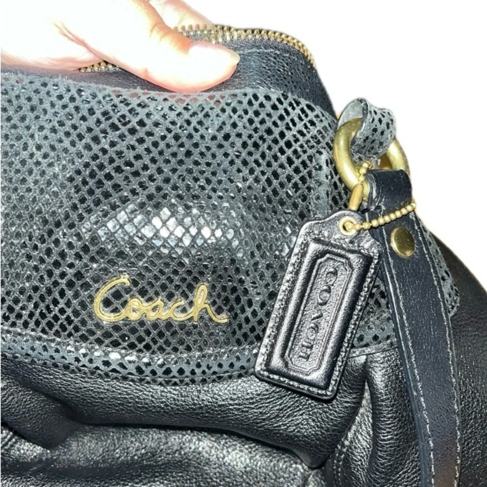 COACH Ashley Black Leather Python Trim Purse Shoulder Hobo Handbag F20104